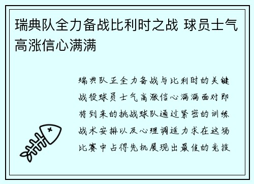 瑞典队全力备战比利时之战 球员士气高涨信心满满