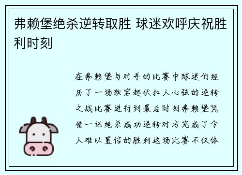 弗赖堡绝杀逆转取胜 球迷欢呼庆祝胜利时刻